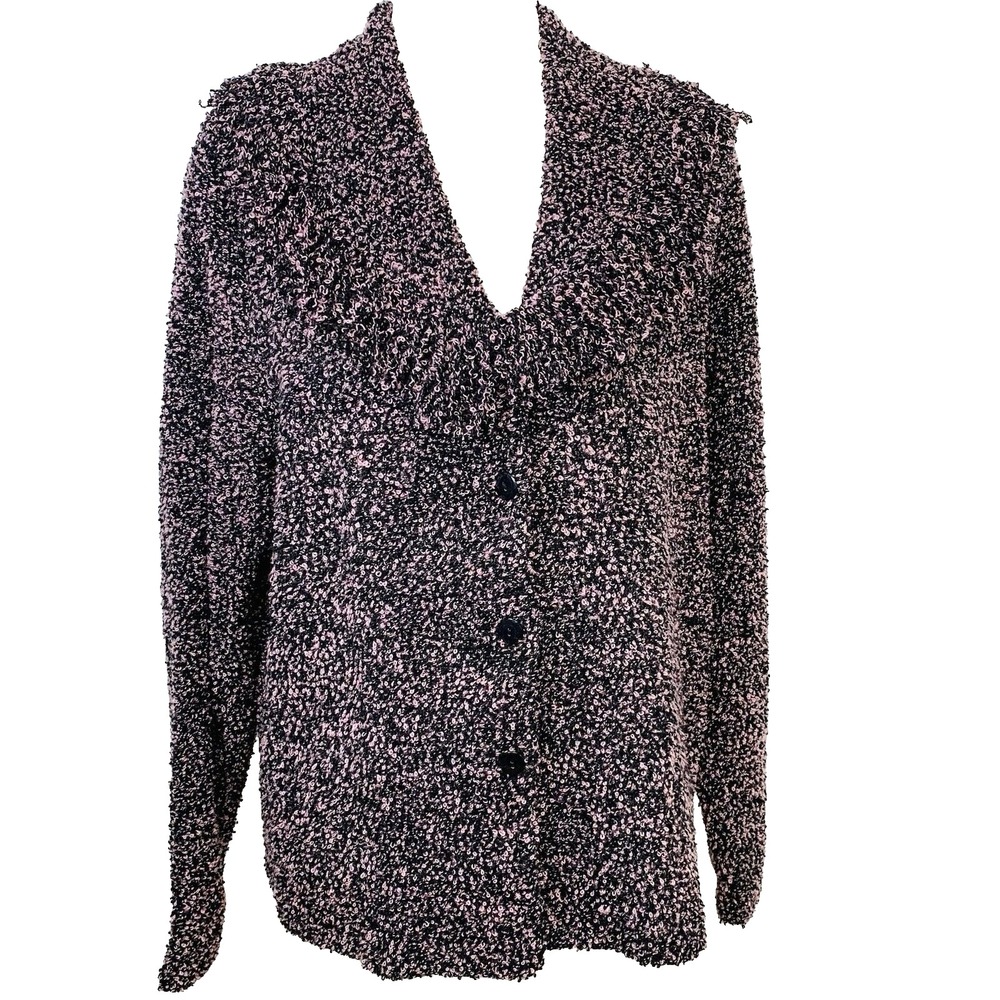 Nina Leonard Shaw Collar Fringe Sweater Blazer Large Purple Black Boho Gothic